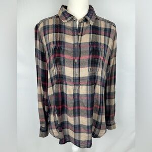 Vintage America Blues Celeste Flannel Tunic Plaid Patchwork Long Sleeves Large